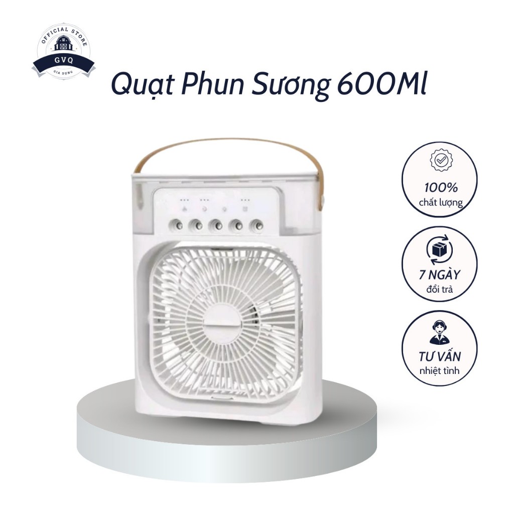 Quạt Phun Sương Mini 600Ml Có Khay Chứa Đá Tạo Ẩm Làm Mát Kiêm Đèn Ngủ Có Chế Độ Hẹn Giờ GVQ Store