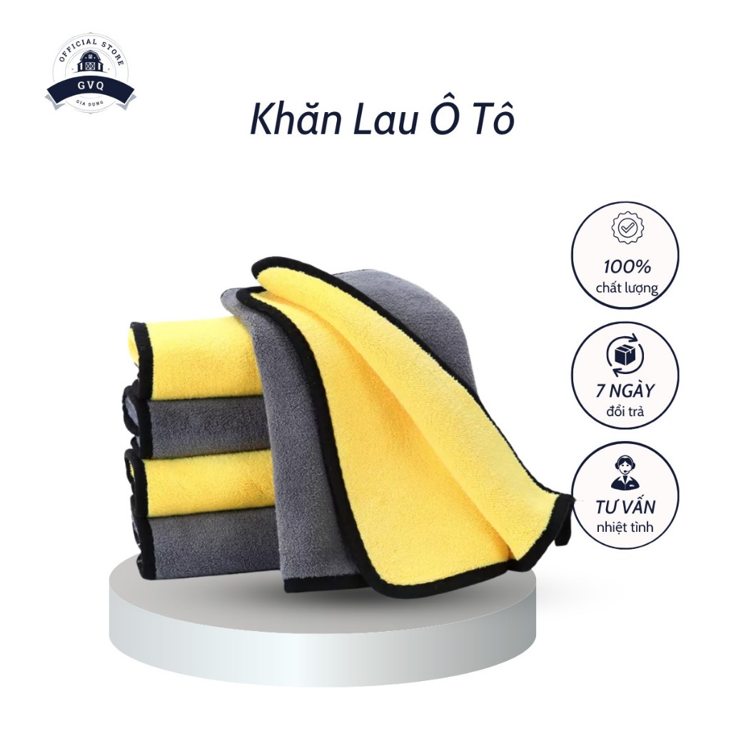 Set 10 Khăn Lau Xe Ô Tô Chuyên Dùng Thiết Kế 2 Lớp Đa Năng Siêu Thấm, Dày Mịn GVQ Store