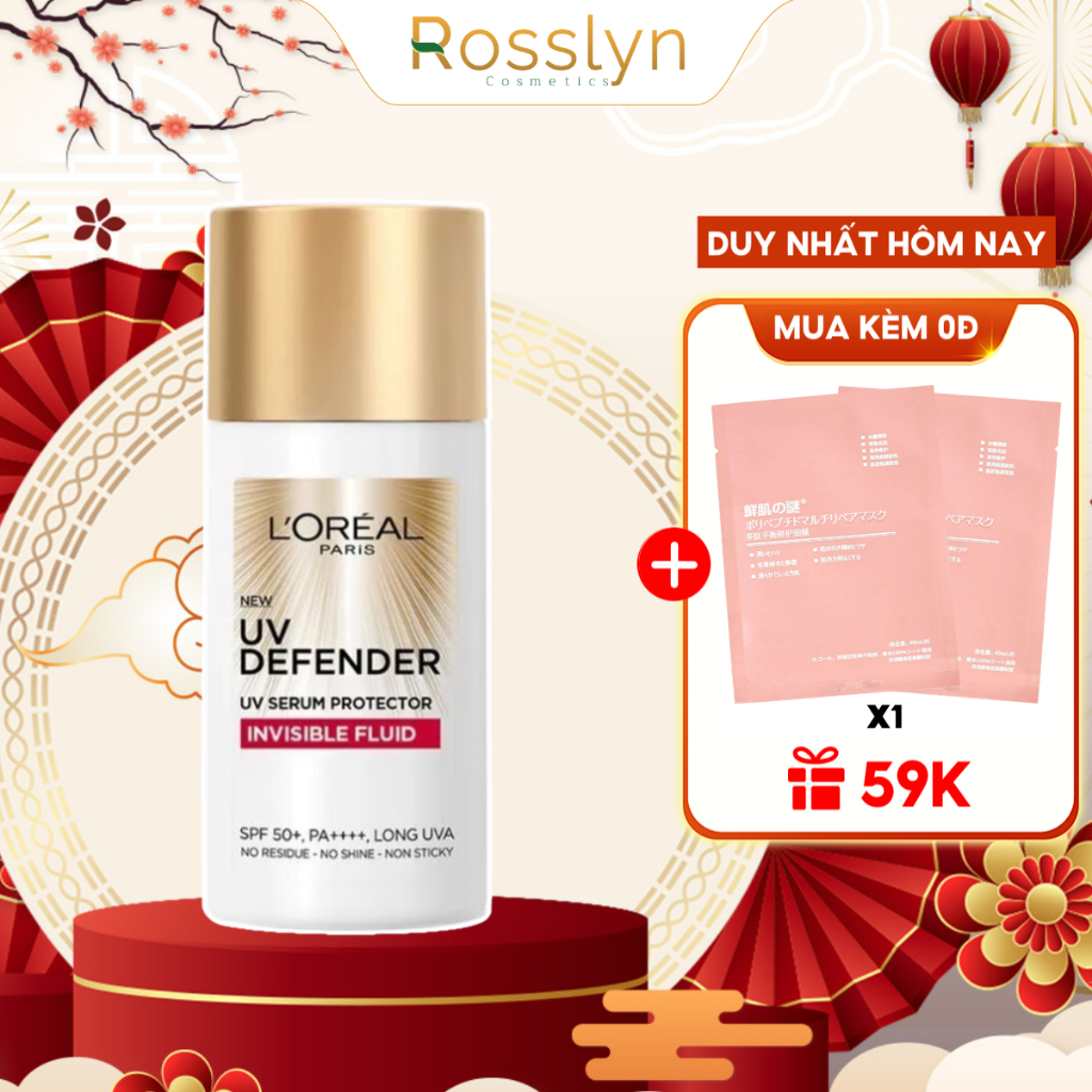 Kem Chống Nắng L'Oreal Paris Defender Serum Invisible Fluid SPF 50+ Siêu Mỏng Nhẹ Và Thoáng Mịn UV 50ml Rosslyn