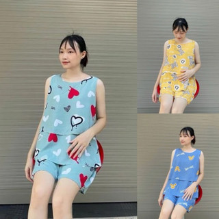 Bộ bầu đùi, Bộ bầu mặc nhà chất vải lanh thái mềm mát Freesize