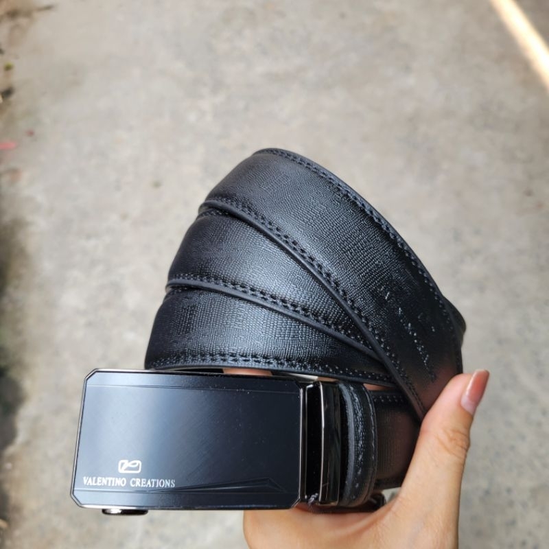 Thắt lưng dây nịt da đen da sần mặt kéo Valentino Creations fullbox