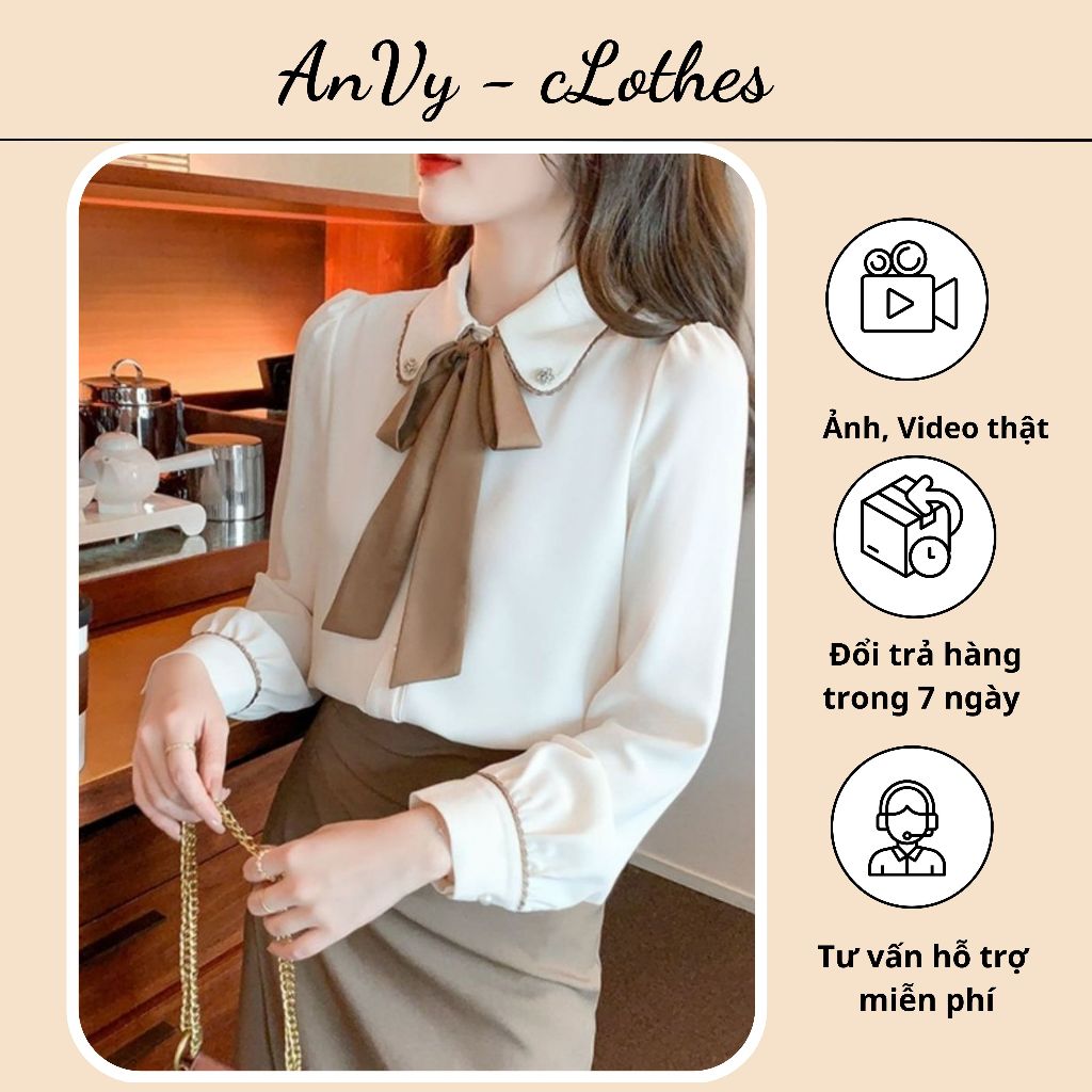 Áo Sơ Mi Nữ, Sơ Mi Phối Nơ - SM01