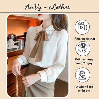 Áo sơ mi nữ, sơ mi phối nơ - sm01