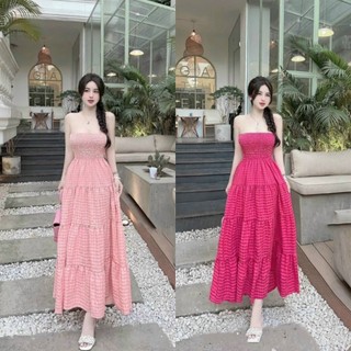 [S126] Đầm váy nữ trễ vai họa tiết chạy mocking nhún ngực xinh xắn, xòe tầng dáng dài maxi tôn dáng đi chơi