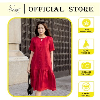 SONO - Đầm linen có tay chạy li dọc viền ren