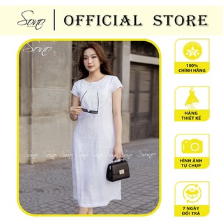 SONO - Đầm suông chất liệu linen có tay con phối ren ngực hàng thiết kế trẻ trung