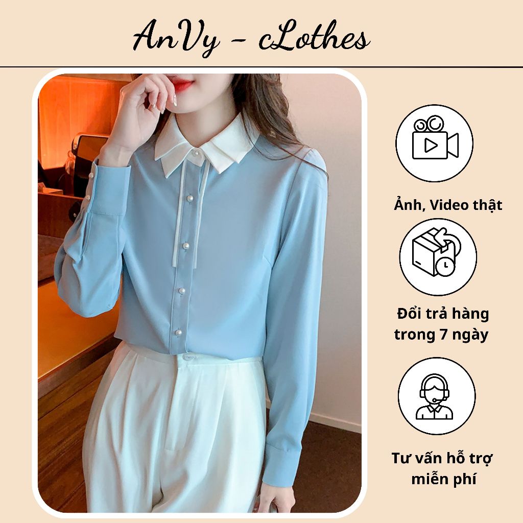 Áo sơ mi công sở nữ cổ họa tiết dáng dài phong cách Basic - SM26