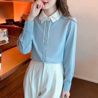 Áo sơ mi công sở nữ cổ họa tiết dáng dài phong cách Basic - SM26