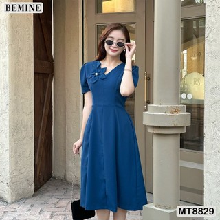 Đầm thiết kế cổ V đính nơ ngắn tay tùng xoè BEMINE MT8829