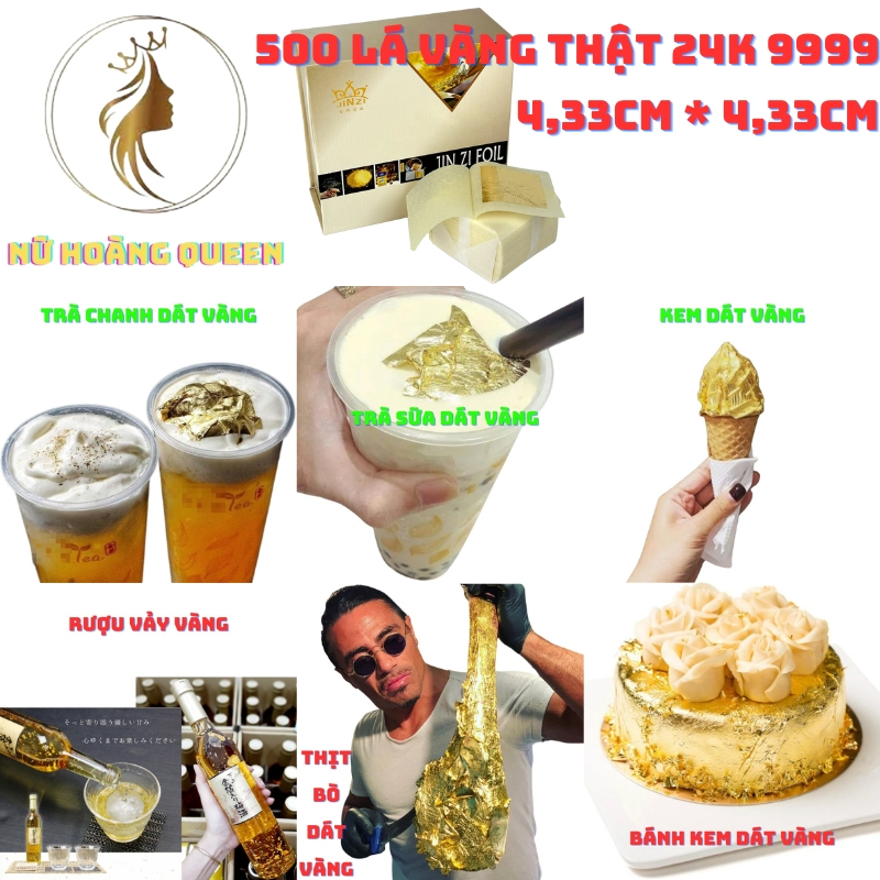 500 Lá vàng thật 24K 9999 dùng trang trí thực phẩm, đồ ăn uống, spa