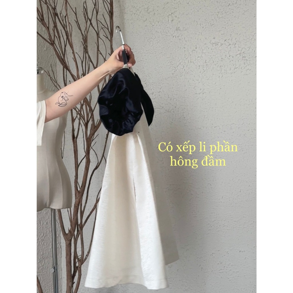 Váy Nữ, Váy Trễ Vai Tay Phồng Vải Gấm Kèm Nơ Siêu Xinh, Đầm Nữ Tiểu Thư Dáng Suông (váy có túi sườn) | BigBuy360 - bigbuy360.vn