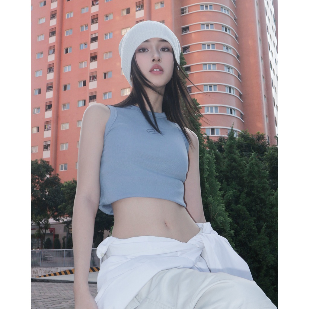 Áo tank top thêu M chất thun gân co dãn | MOODIE BRAND