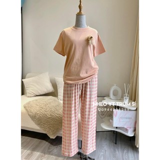 Quần ống rộng kẻ nhiều màu chất thô mềm mát siêu hot