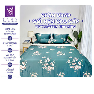 Bộ Chăn Ga Gối Lụa Tencel Coolsilk SAMY BEDDING Cao Cấp Mềm Mịn Thoáng Mát Màu Xanh Sang Trọng
