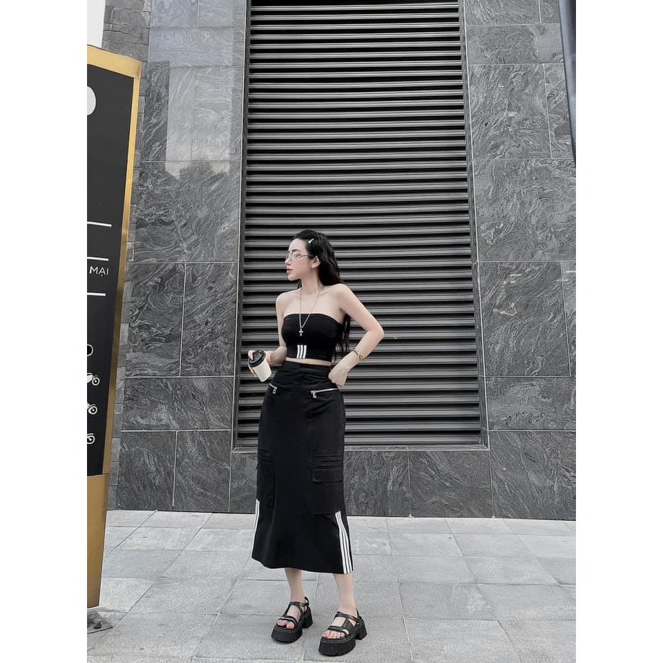 Set DEXUS (có bán lẻ) Áo quây croptop phối Chân váy dáng dài túi hộp, cá tính