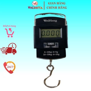 Cân móc treo WeiHeng 50kg cầm tay chốt số, - Tặng 2 Pin AAA, sử dụng cân thực phẩm, bán hàng rong