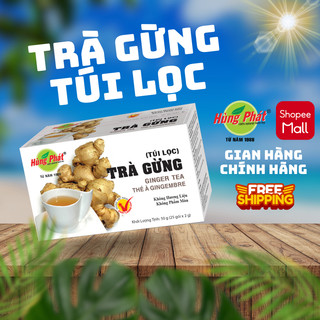 Trà Gừng Túi Lọc Hùng Phát Hộp 50g 25 Gói Từ Gừng Già & Linh Chi Giảm Ho Giải Cảm Tốt Cho Tiêu Hóa