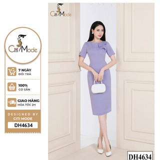 Đầm công sở CITI MODE FASHION thiết kế dáng ôm tím phối nơ cổ cách điệu DH4634