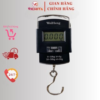 Cân móc treo cầm tay WeiHeng 50kg chính hãng, tự chốt số - Tặng 2 Pin AAA