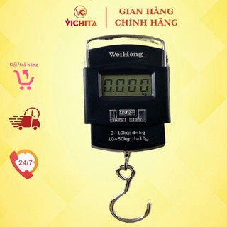 Cân móc treo cầm tay WeiHeng 50kg tự chốt số - Tặng 2 Pin AAA, sử dụng cân hoa quả thực phẩm, bán hàng rong