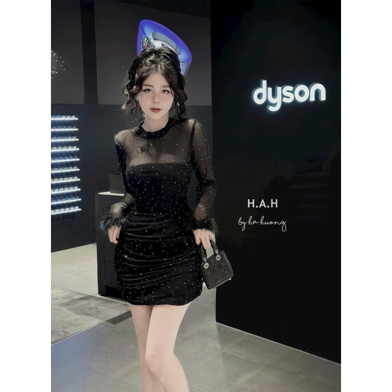 Đầm body lưới hai lớp đính đá bling xịn sang chảnh ôm dáng đi tiệc siêu xinh
