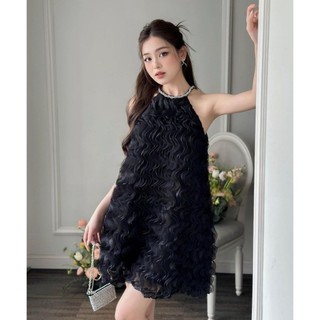 Đầm babydoll cổ yếm thiết kế gợn sóng siêu sang-V309