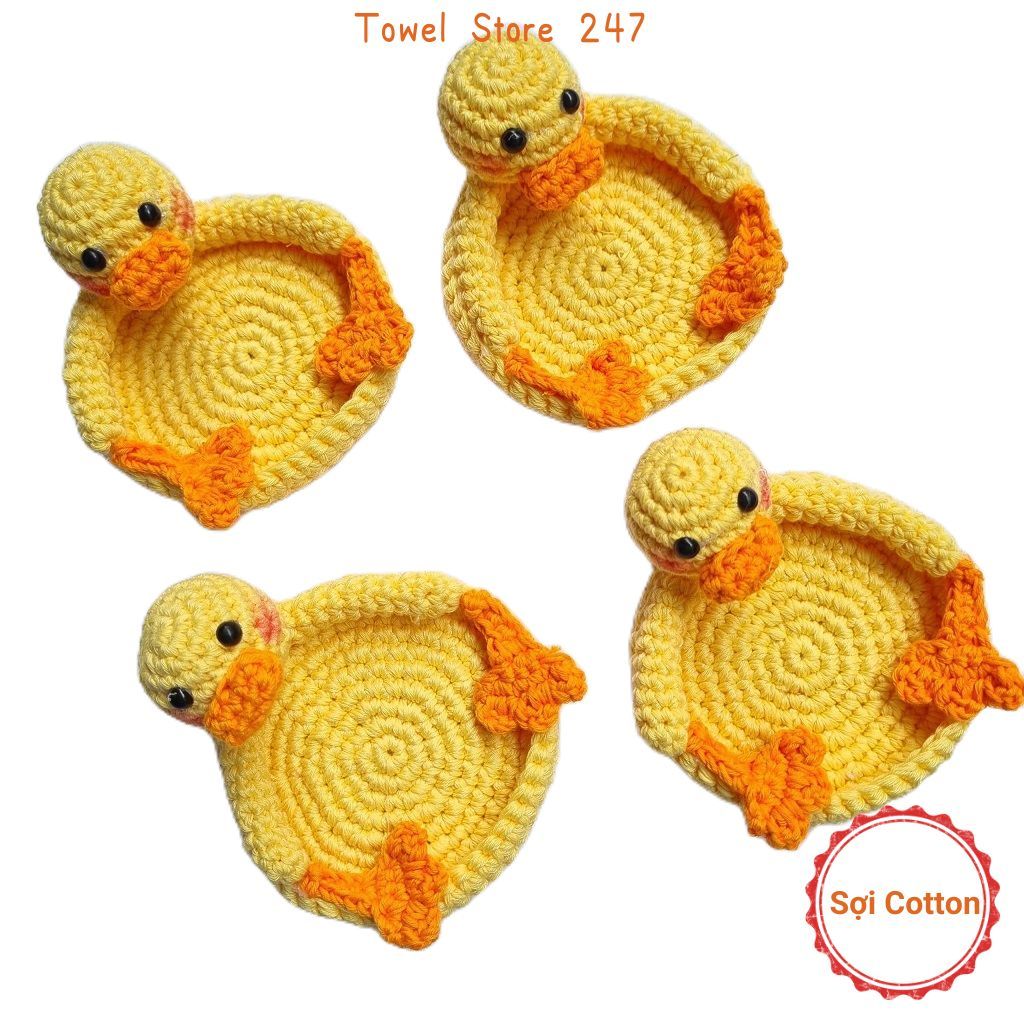 Lót ly con vịt handmade bằng len cotton thấm nước tốt trang trí bàn cute