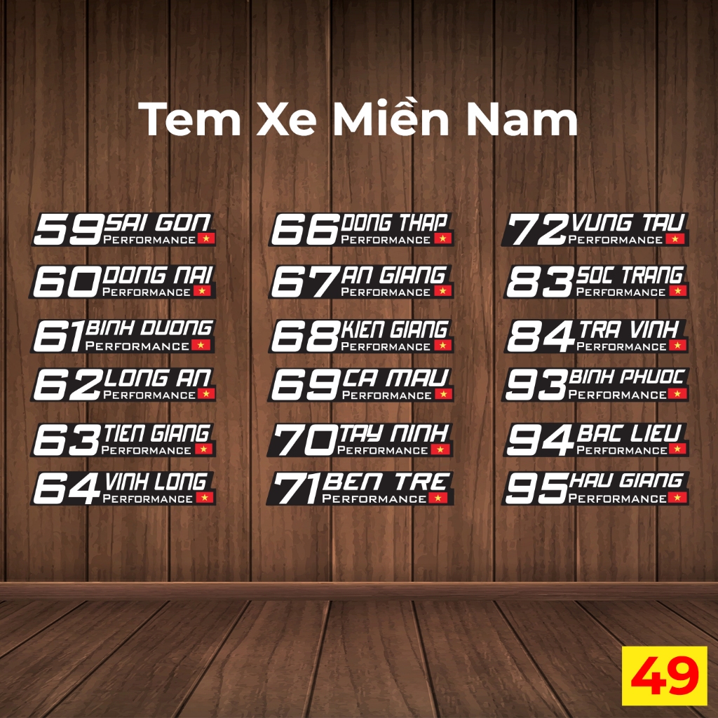 Tem dán xe máy, xe hơi Performance MIỀN NAM, chất liệu decal chống nước, chiều NGANG 20CM - Mã 49