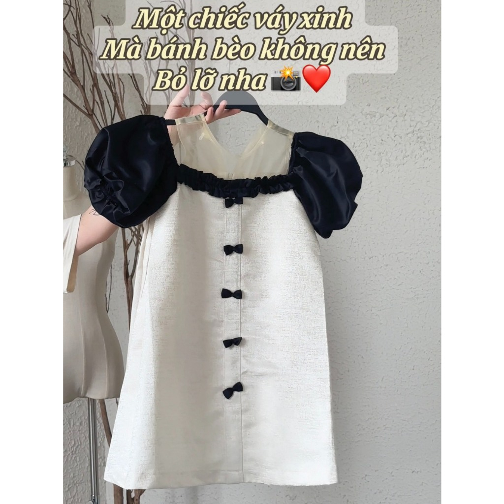 Váy Nữ, Váy Trễ Vai Tay Phồng Vải Gấm Kèm Nơ Siêu Xinh, Đầm Nữ Tiểu Thư Dáng Suông (váy có túi sườn) | BigBuy360 - bigbuy360.vn