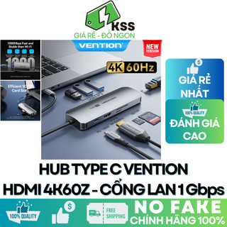  Hub Chia Cổng Hub Type C Vention chuyển đổi Type C sang HDMI 4K60HZ - Cổng Lan 1Gbps - Vỏ Nhôm Tản Nhiệt - KSS 