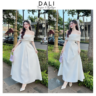Váy Dự Tiệc Trễ Vai Dáng Dài Cúp Ngực Có Đệm Ngực, Đầm Thiết Kế Dáng Xoè Tiểu Thư Sang Chảnh