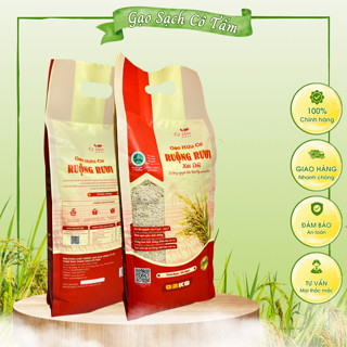 Gạo ST25 Hữu Cơ Ruộng Rươi Xát dối đặc trưng màu vàng nhẹ, mùi gạo thơm, cơm mềm, dẻo vừa, hạt gạo dài thon túi 2kg