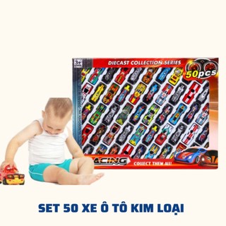 Set 50 ô tô đua bằng sắt chạy đà cho bé