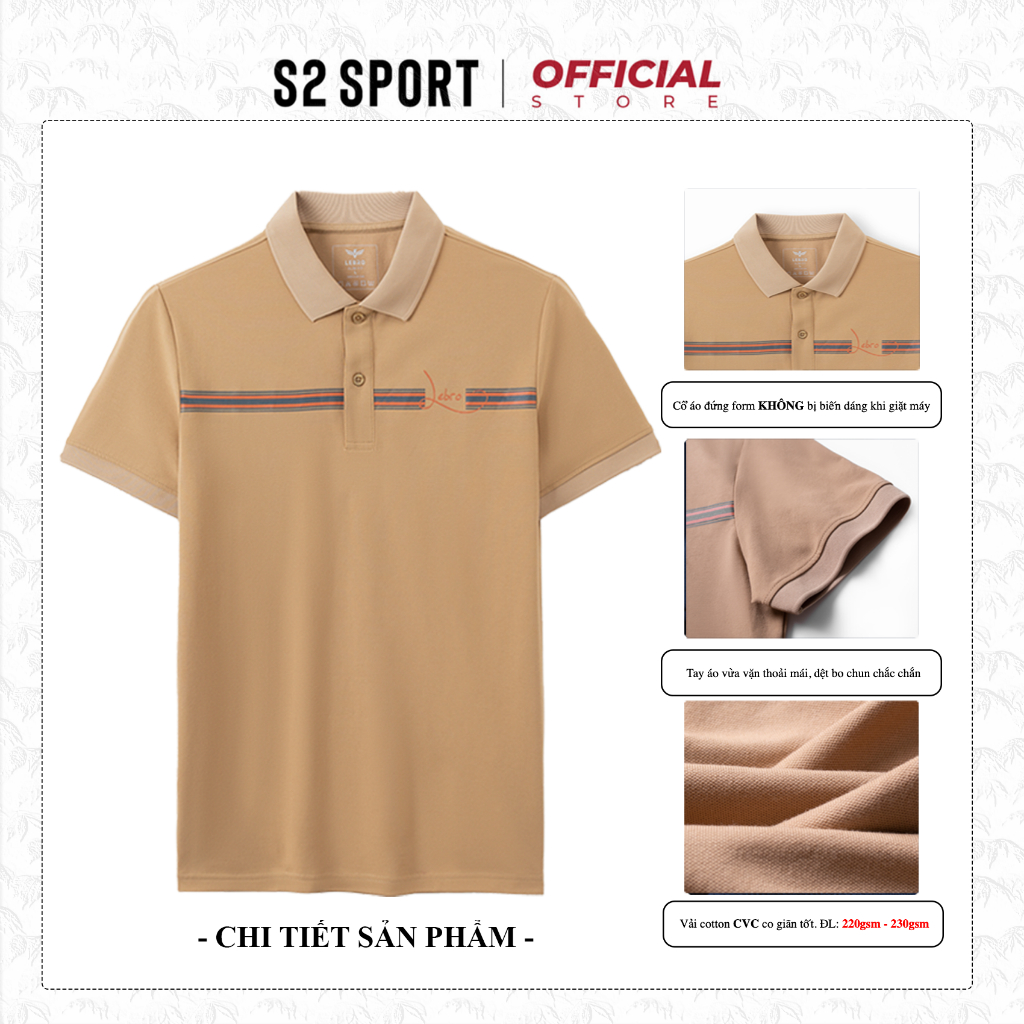 Áo Polo Nam S2 SPORT áo thun nam thể thao có cổ tay ngắn họa tiết kẻ ngang LEBRO in nhiệt cotton CVC cao cấp - SPL08