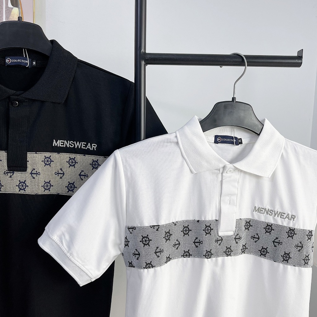 Bộ quần áo nam, set áo thun polo tay ngắn phối ngực thêu chữ MENSWEAR, quần đùi bố thô, phong cách thời trang