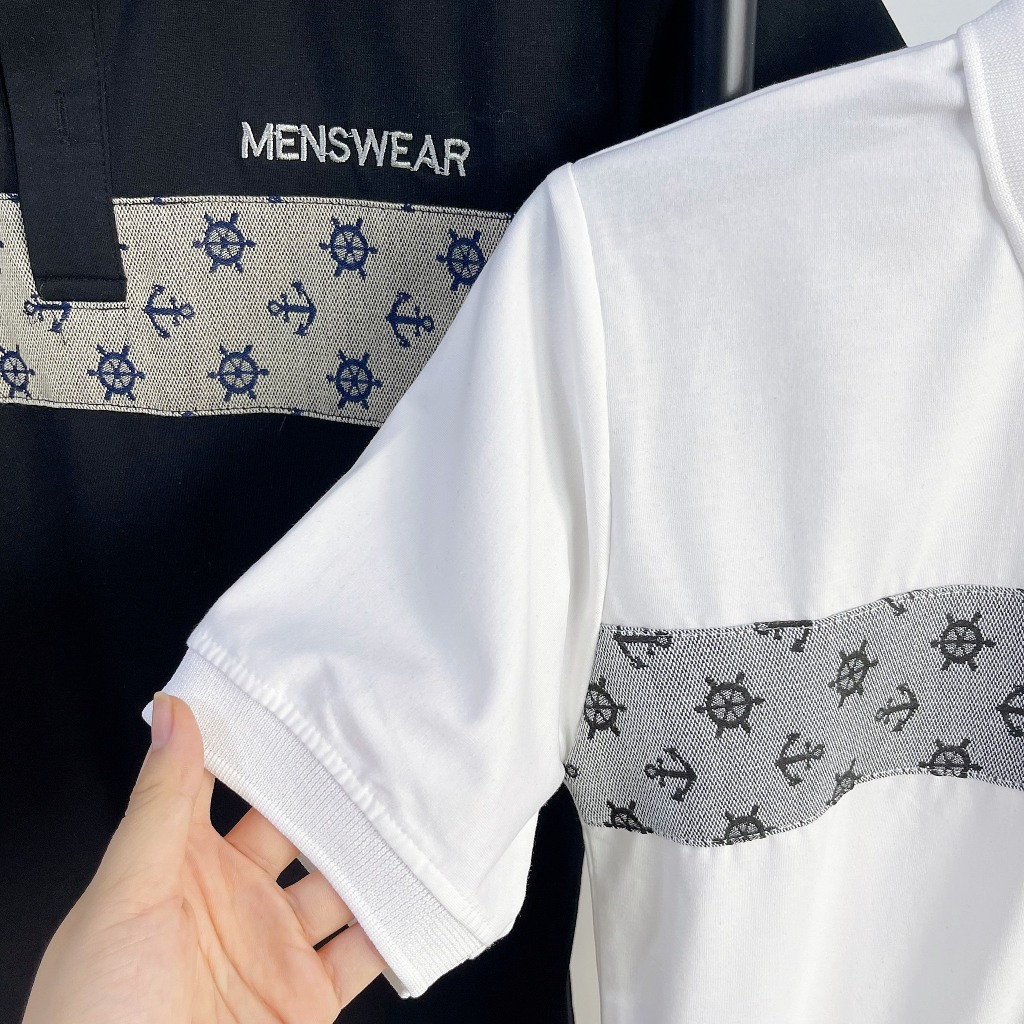 Bộ quần áo nam, set áo thun polo tay ngắn phối ngực thêu chữ MENSWEAR, quần đùi bố thô, phong cách thời trang