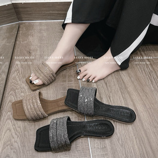Dép bản đá đen ngang mũi tròn đế trống trượt (X0027)