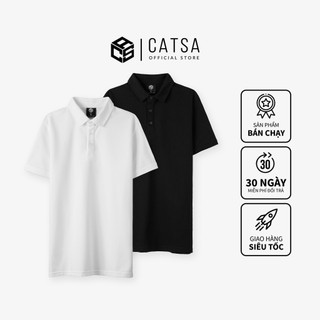 Áo Polo nam CATSA có cổ màu trắng đen thun cotton kháng khuẩn chống nhăn ATP292- 293