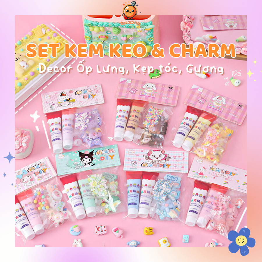 Set kem keo decor, kem keo trang trí điện thoại, ốp lưng,..tuýp kem keo 15ml nhiều màu