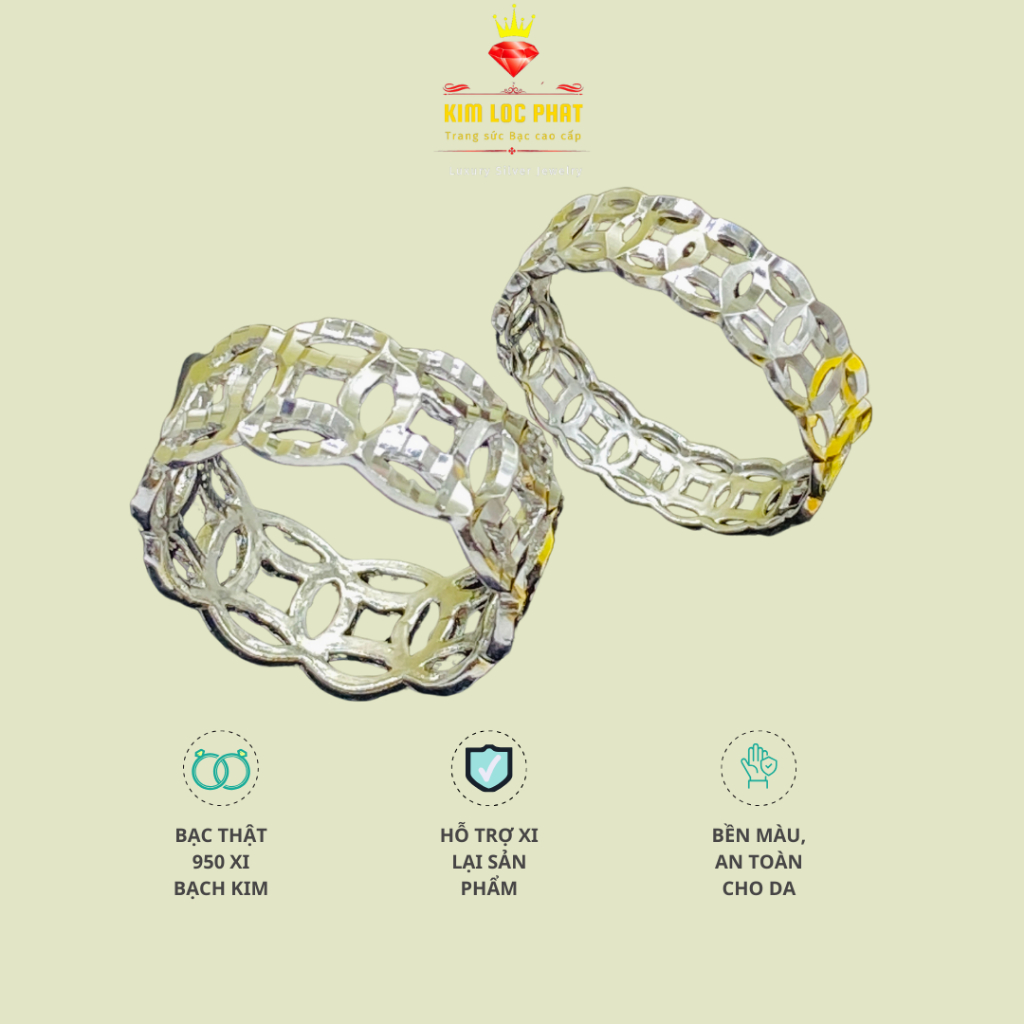 Nhẫn kim tiền, Nhẫn nữ bạc xi bạch kim, Nhẫn ngón trỏ kiểu đồng tiền bạc xi vàng trắng đẹp - KIMLOCP