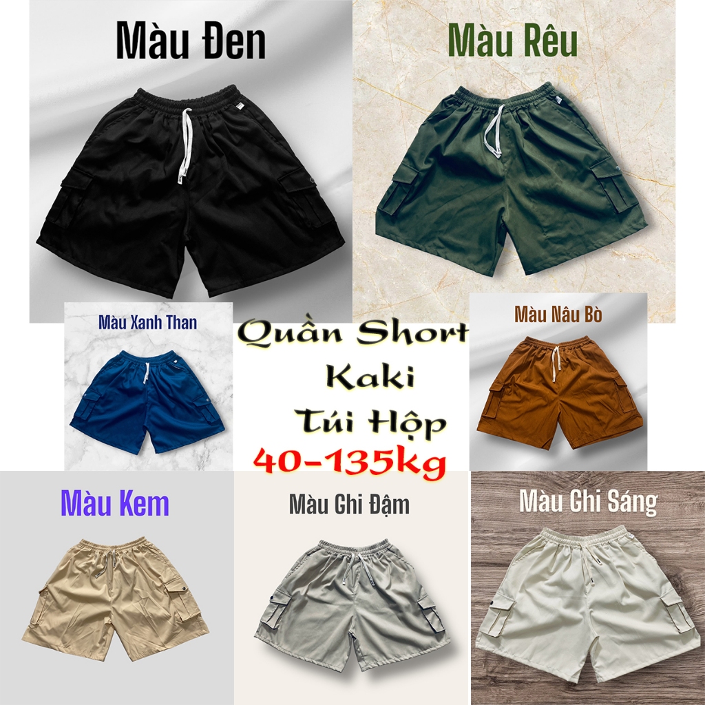 Quần Short Kaki Túi Hộp Cúc Bấm,Unisex Nam nữ Có BigSize. Menswear