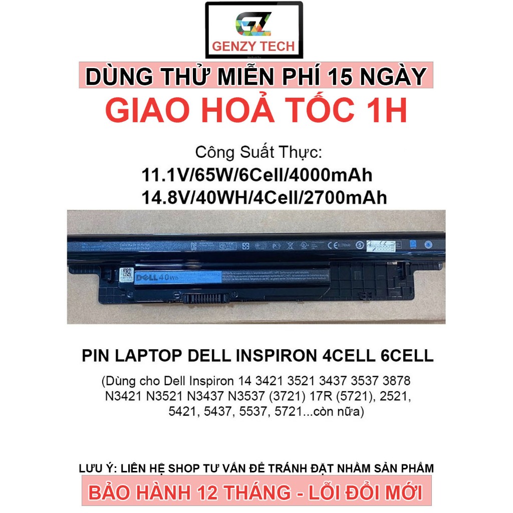 Pin Dell Inspiron 3421 3521 3878 15 3000 3542 3442 3437 3543 3537 3721 2521 5421 5437 5537 5721 - BH 12 THÁNG