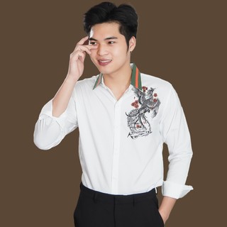 Áo sơ mi nam không nhăn in phụng phong cách thời trang SM2911