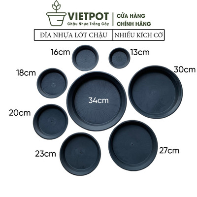 Đĩa nhựa mỏng nhẹ lót chậu cây VIETPOT, màu đen, cây cảnh, kiểng lá, trang trí nhà vườn, ban công