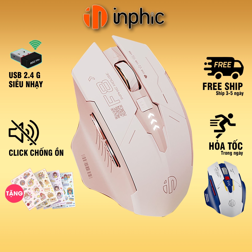 Chuột không dây màu hồng Yindiao INPHIC F8 wireless 2.4G gaming pin sạc chống ồn dành cho game thủ nữ văn phòng cute