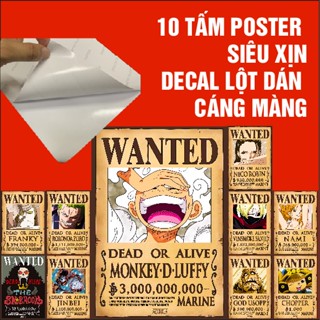 Bộ 10 tấm poster lệnh truy nã one piece, chống nước, poster anime sẵn keo dán tường thiết kế mới siêu đẹp