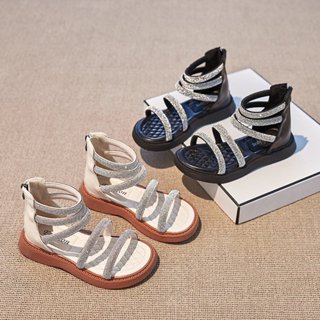 Sandal Chiến Binh Cho Bé Gái Từ 2 đến 10 Tuổi Da Mềm Đính Đá Sang Chảnh