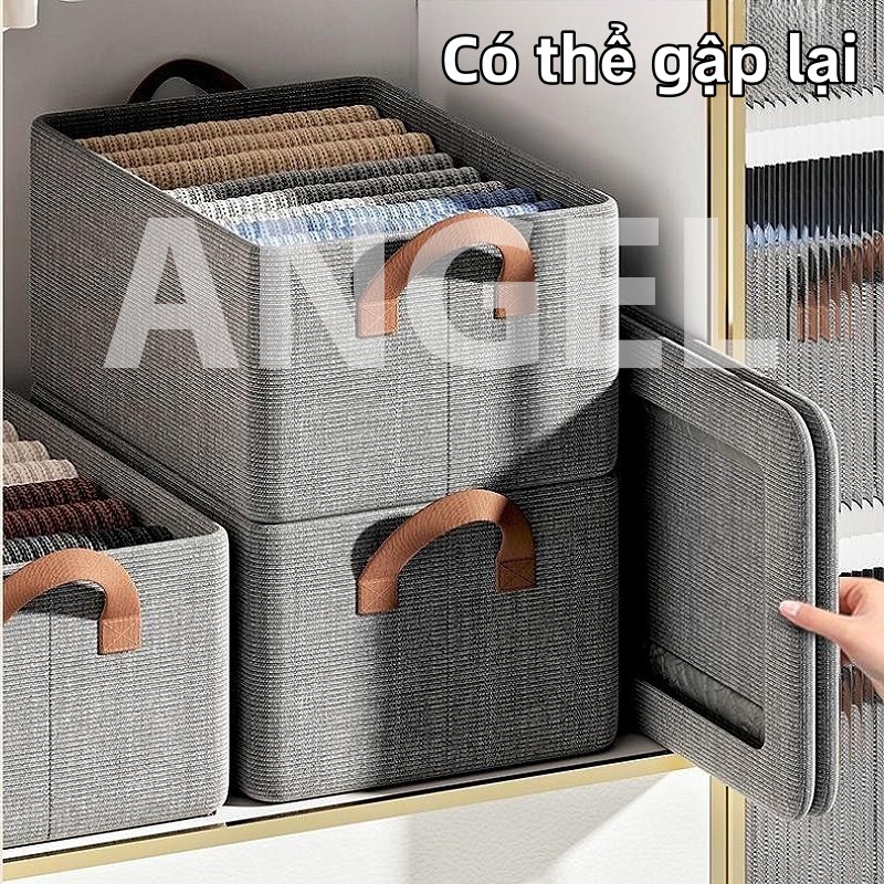 3PCS Hộp Đựng Quần Áo Giỏ đựng đồ quần áo cao cấp cation hộp vải khung thép, mặt đáy có tấm lõi, tay cầm tiện lợi