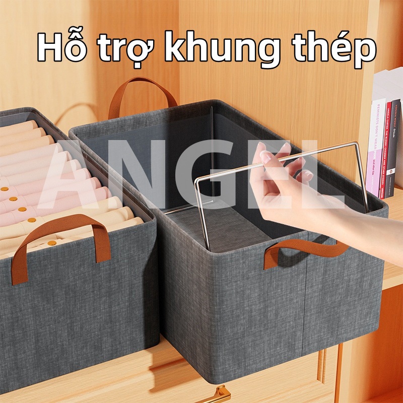 3PCS Hộp Đựng Quần Áo Giỏ đựng đồ quần áo cao cấp cation hộp vải khung thép, mặt đáy có tấm lõi, tay cầm tiện lợi