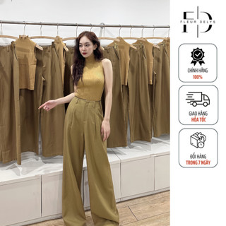Quần suông ống rộng nữ phối viền đen delys dlqa06